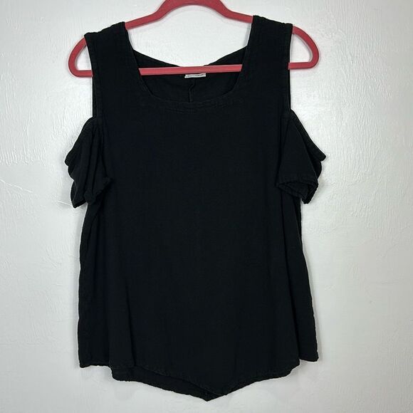 Oh My Gauze! Cotton Black Cold Shoulder Asymmetrical Hem Dana Blouse Size L/XL - Picture 2 of 8